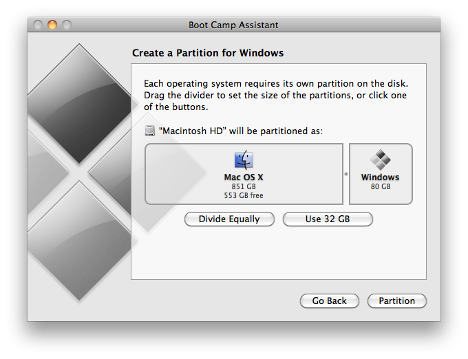 create a partition for windows failed in mac